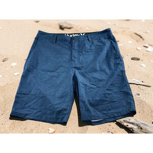 Men's Hurley Hybrid Shorts Sz 32 Blue Stiped 9" Inseam Casual Beach Travel Short